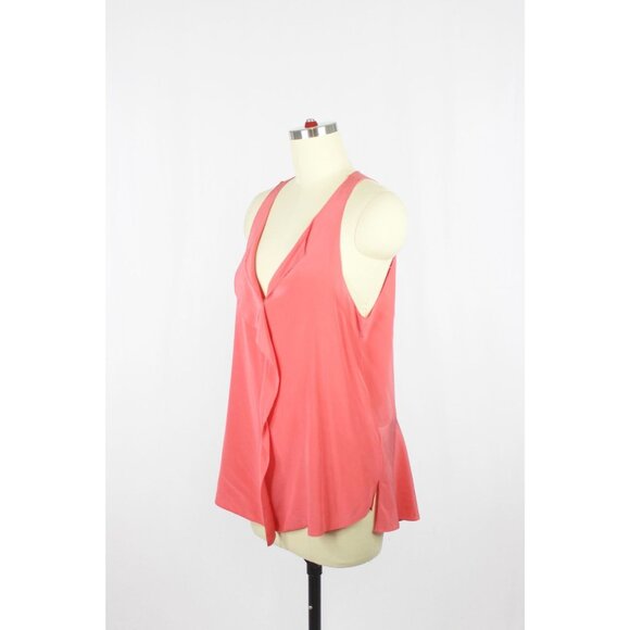 REBECCA TAYLOR Coral Pink Silk Crepe Cascade Ruffle V-Neck Blouse Top, Size 6 - Picture 4 of 12